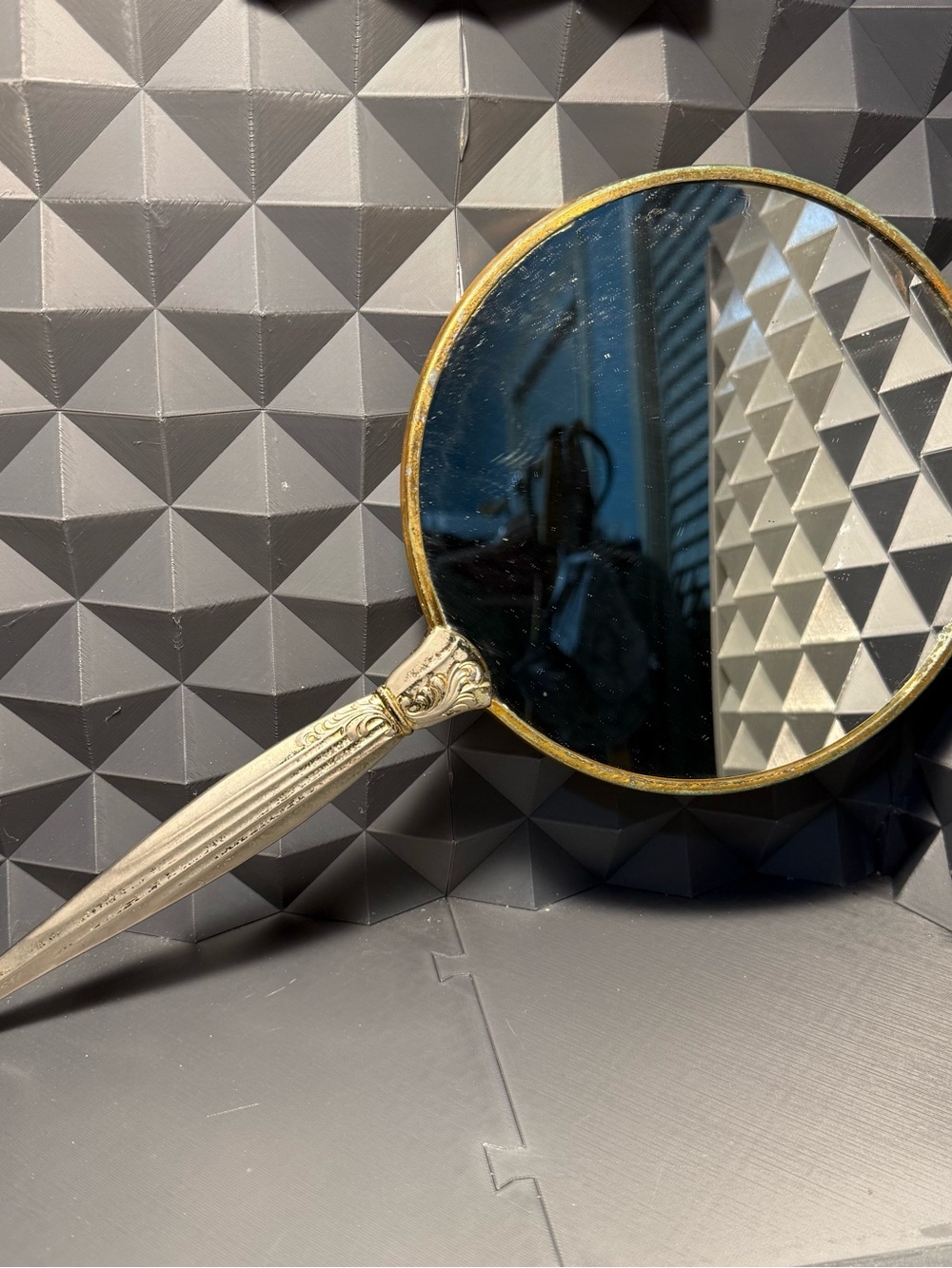 Vintage Handheld Decorative Round Mirror in Gold and Silver